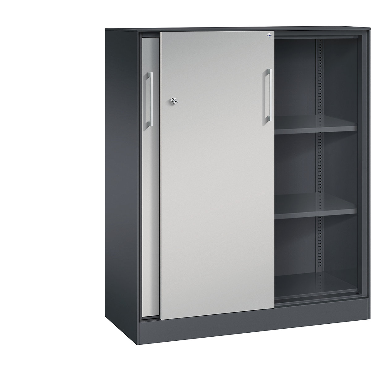 ASISTO sliding door cupboard, height 1292 mm – C+P, width 1000 mm, black grey/white aluminium-9