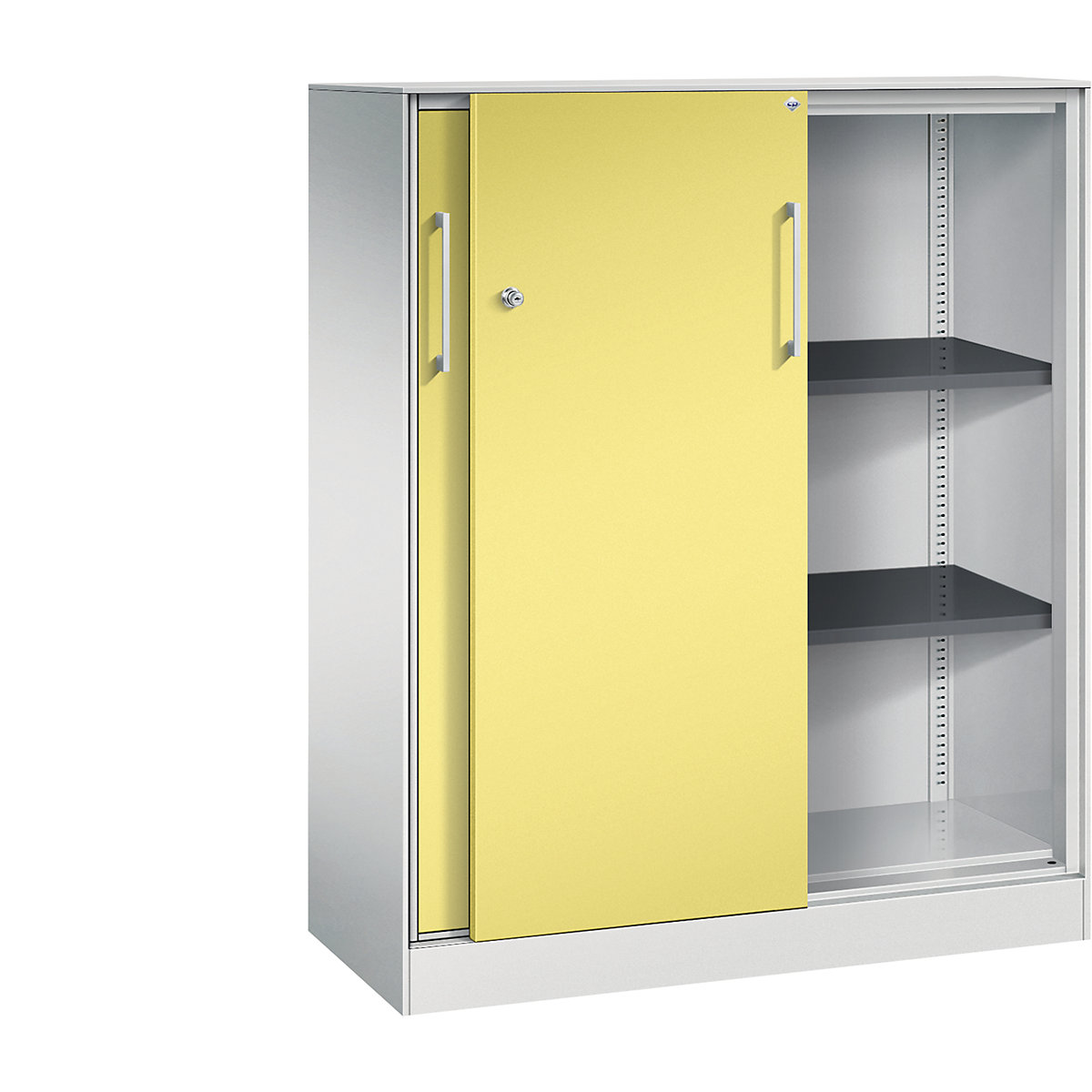ASISTO sliding door cupboard, height 1292 mm – C+P, width 1000 mm, light grey/sulphur yellow-17