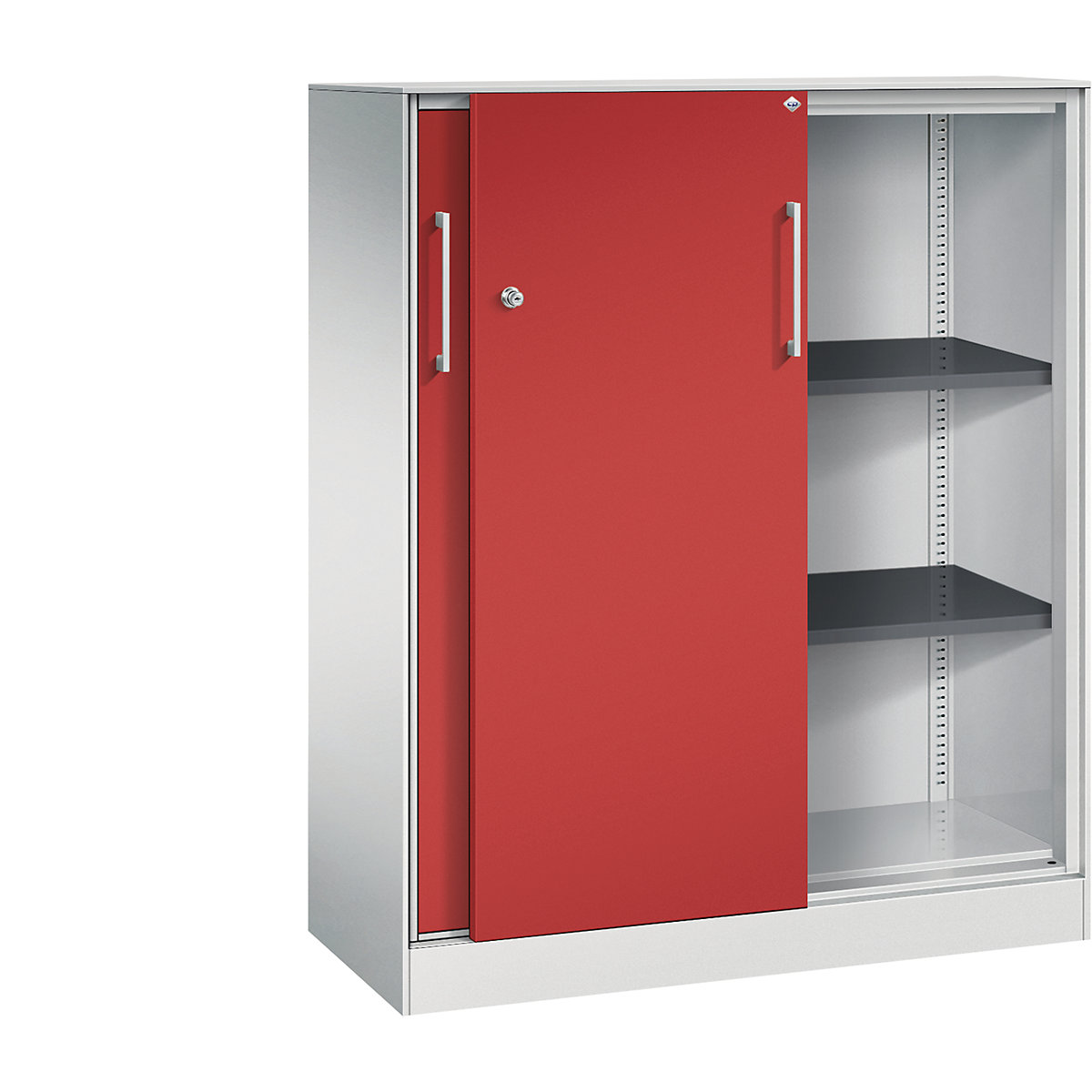 ASISTO sliding door cupboard, height 1292 mm – C+P, width 1000 mm, light grey/flame red-5