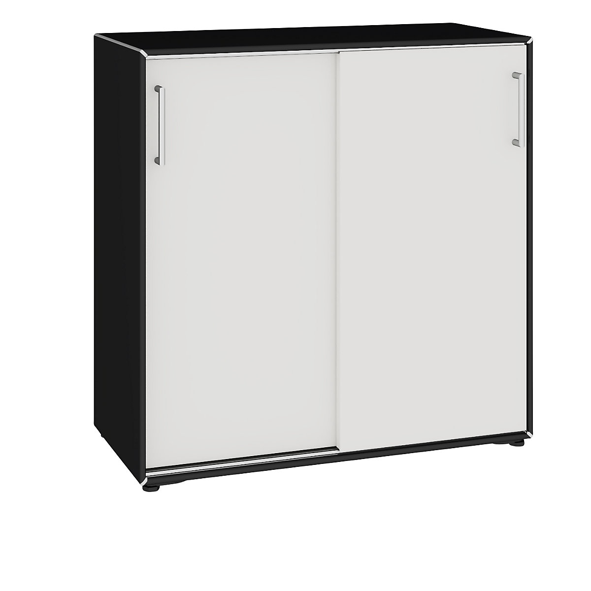 Sliding door cupboard – mauser, 4 compartments, width 770 mm, jet black / signal white-3