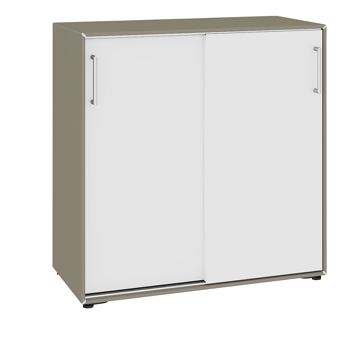 Sliding door cupboard – mauser, 4 compartments, width 770 mm, beige grey / pure white-5