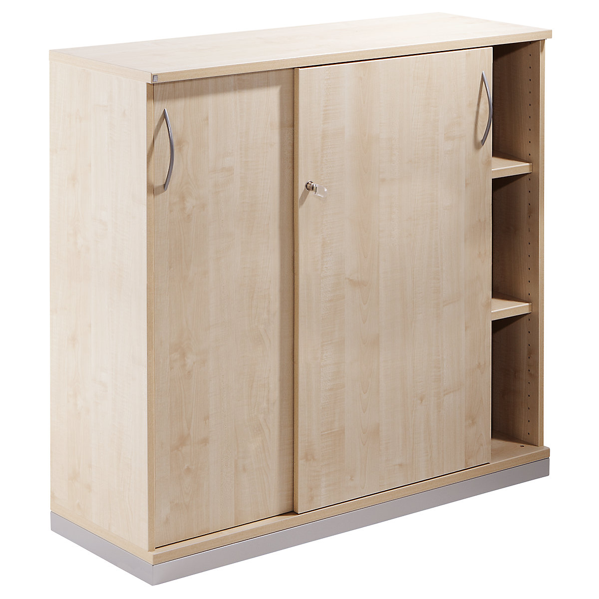 Sliding door cupboard THEA, 2 shelves, 3 file heights, maple finish-5