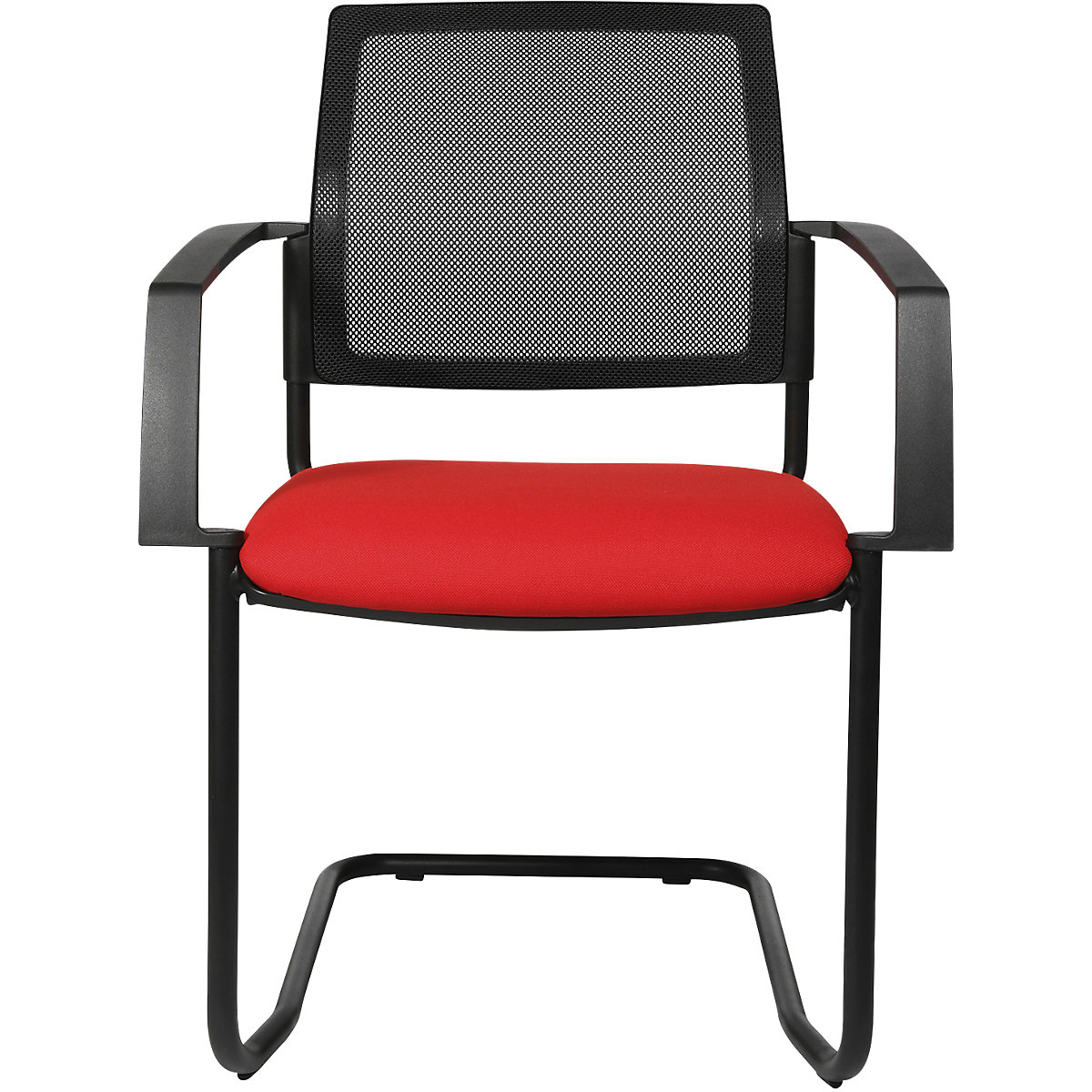 Mesh stacking chair – Topstar, cantilever chair, pack of 2, red seat, black frame-4