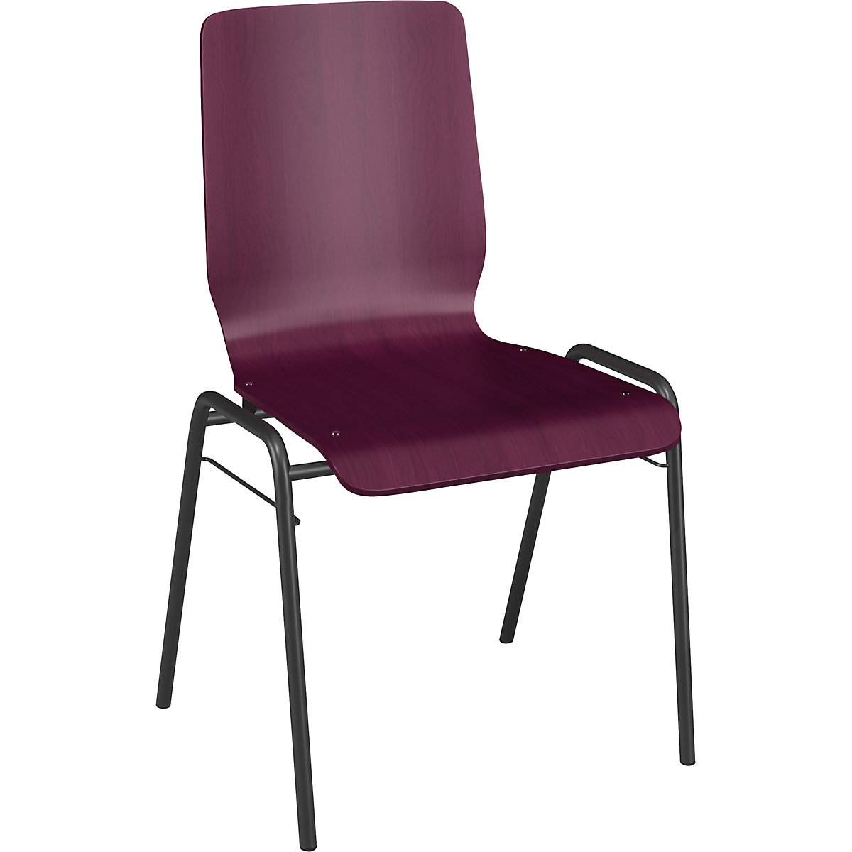 NUKI wooden stacking chair, powder coated frame, pack of 4, wood in bordeaux-5