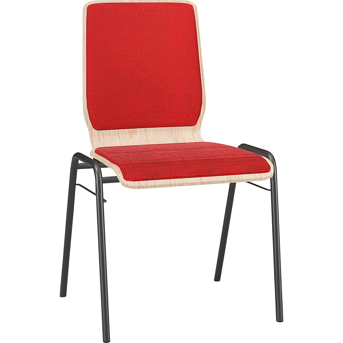 NUKI wooden stacking chair, upholstered, powder coated frame, pack of 4, red upholstery-5