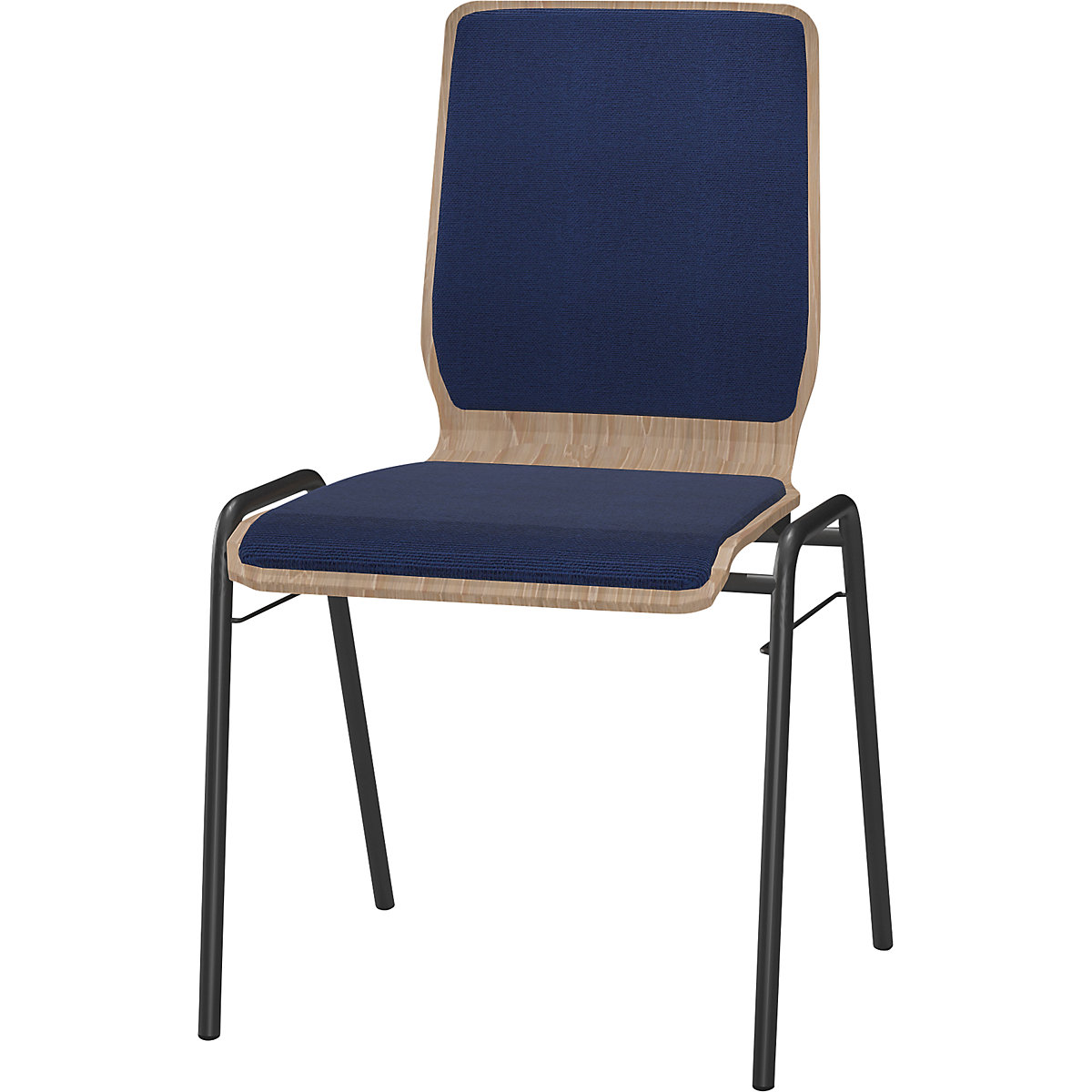 NUKI wooden stacking chair, upholstered, powder coated frame, pack of 4, royal blue upholstery-3