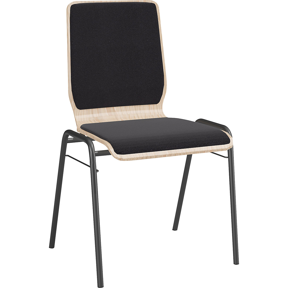 NUKI wooden stacking chair, upholstered, powder coated frame, pack of 4, black upholstery-4