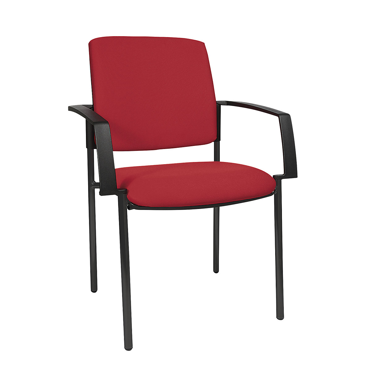 Padded stacking chair – Topstar, four-legged frame, pack of 2, black frame, red upholstery-4