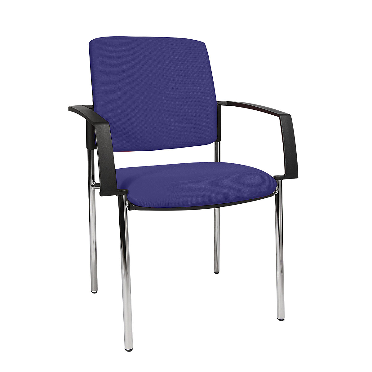 Padded stacking chair – Topstar, four-legged frame, pack of 2, chrome plated frame, blue upholstery-7
