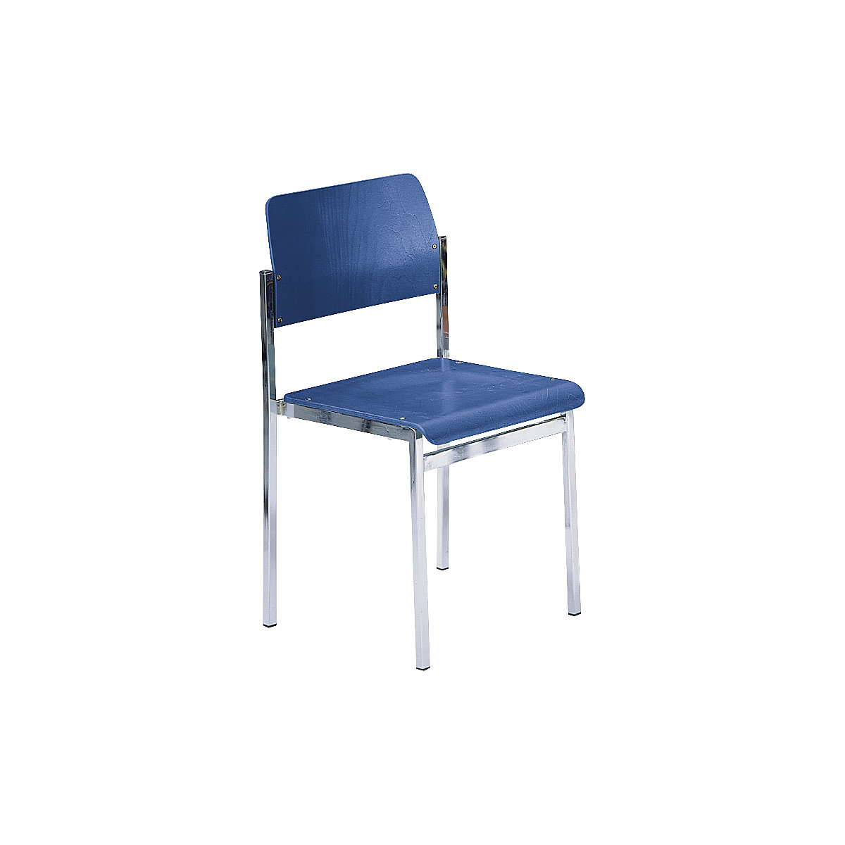 SUSAN stacking chair, chrome plated frame, pack of 4, wood in gentian blue-5