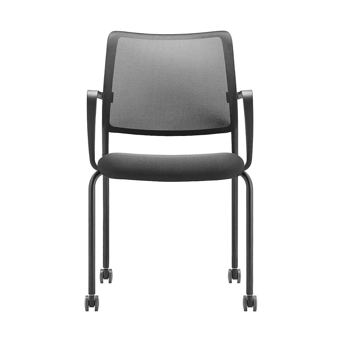 TO-SYNC meet meeting room chair – TrendOffice, with mesh back rest, pack of 4, black, with arm rests and castors-1