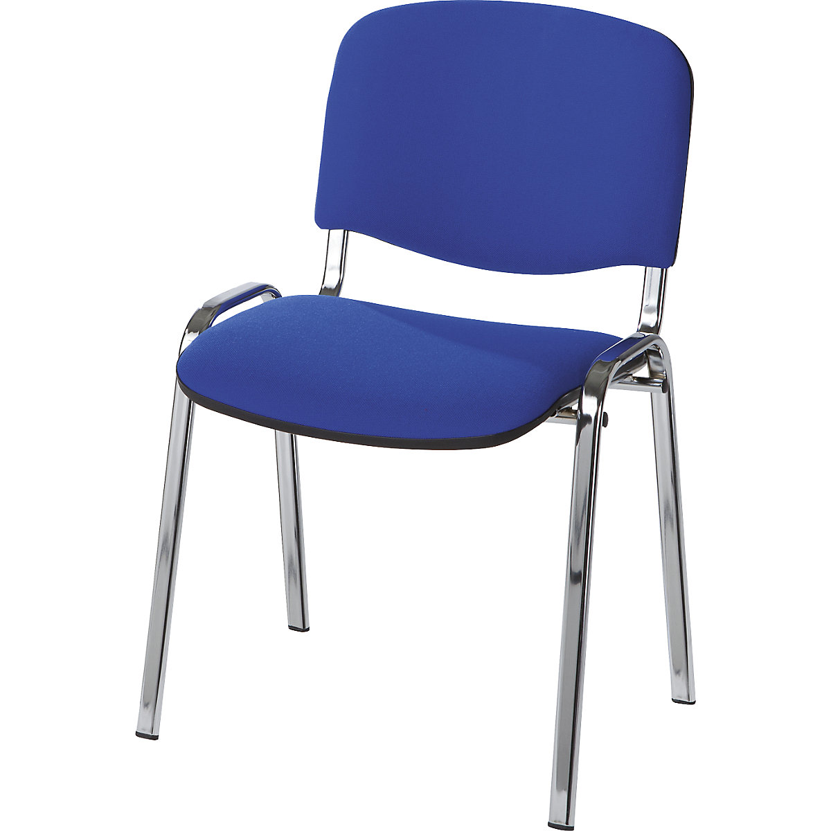 Visitors' chair, stackable, upholstered back rest, chrome plated frame, blue upholstery, pack of 2-6