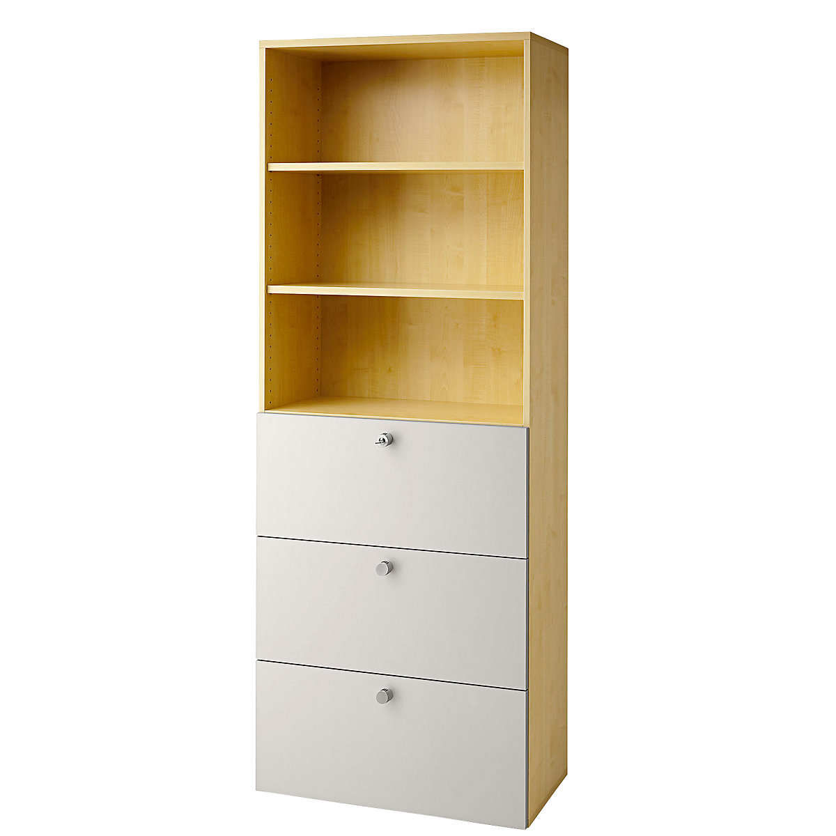 Combination cupboards ANNY – eurokraft pro, 2 shelves, 3 suspension file drawers, maple finish / aluminium silver-11
