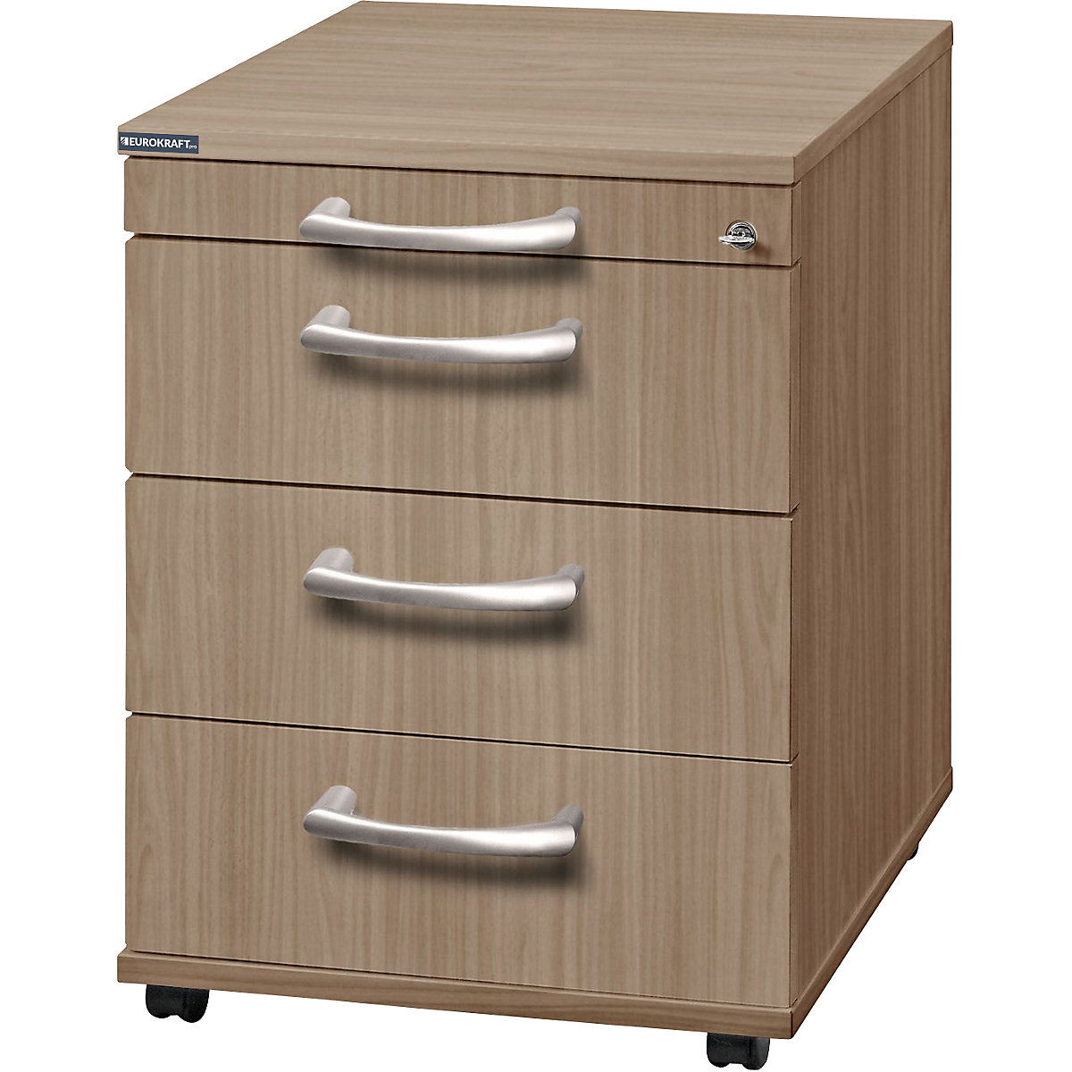 Mobile pedestal ANNY – eurokraft pro, 1 utensil drawer, 3 drawers, depth 580 mm, walnut finish-6