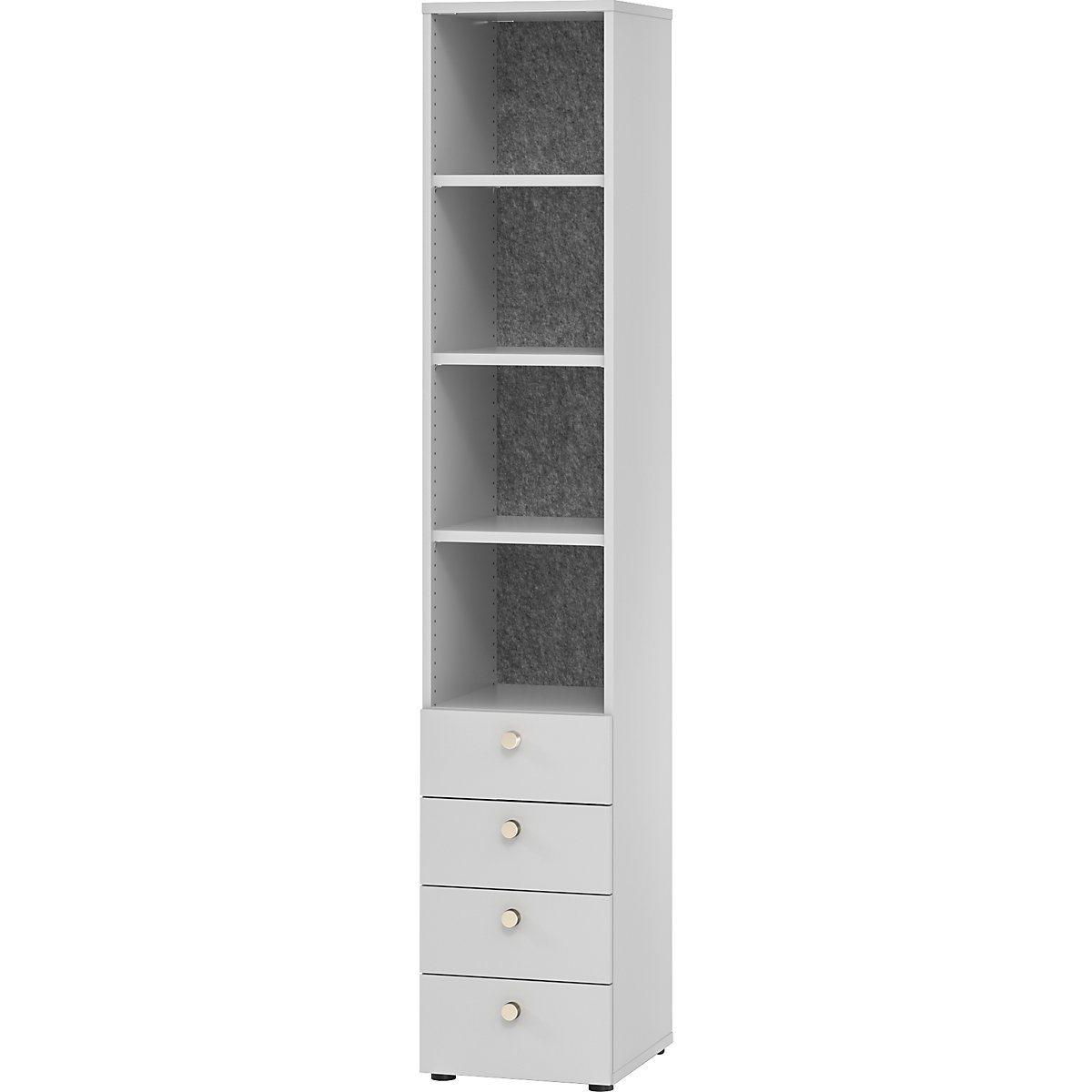 Combination cupboard with acoustic rear panel ANNY-AC, 5 shelves, 4 drawers, light grey-7