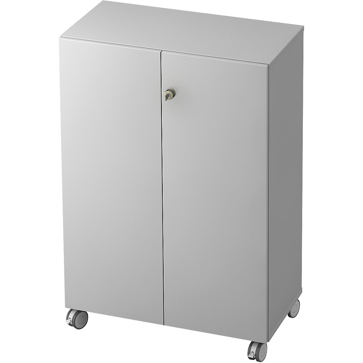 Filing cupboard CONTACT – eurokraft pro, 2 shelves, with castors, light grey-6