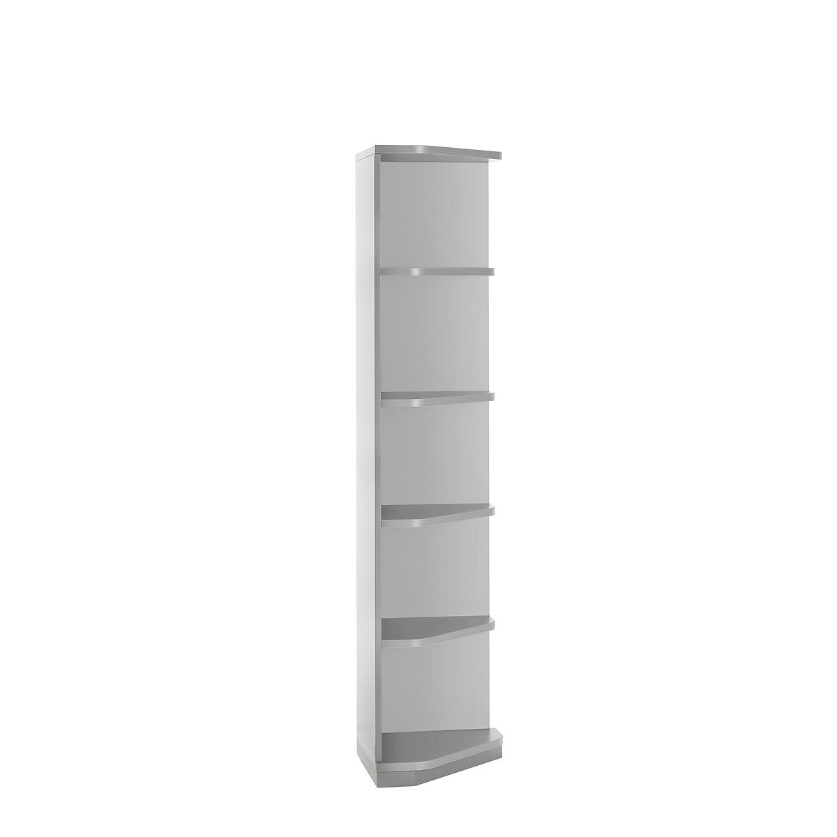 Quarter circle corner shelf LENA, 4 shelves, 5 file heights, light grey-4