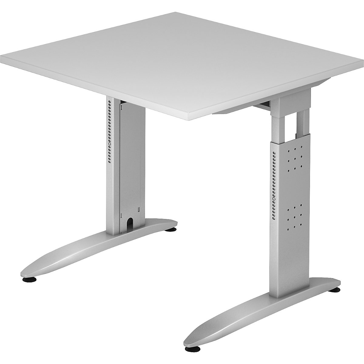 Desk NICOLA – eurokraft pro, C-foot frame, height adjustable, HxWxD 720 x 800 x 800 mm, light grey-11