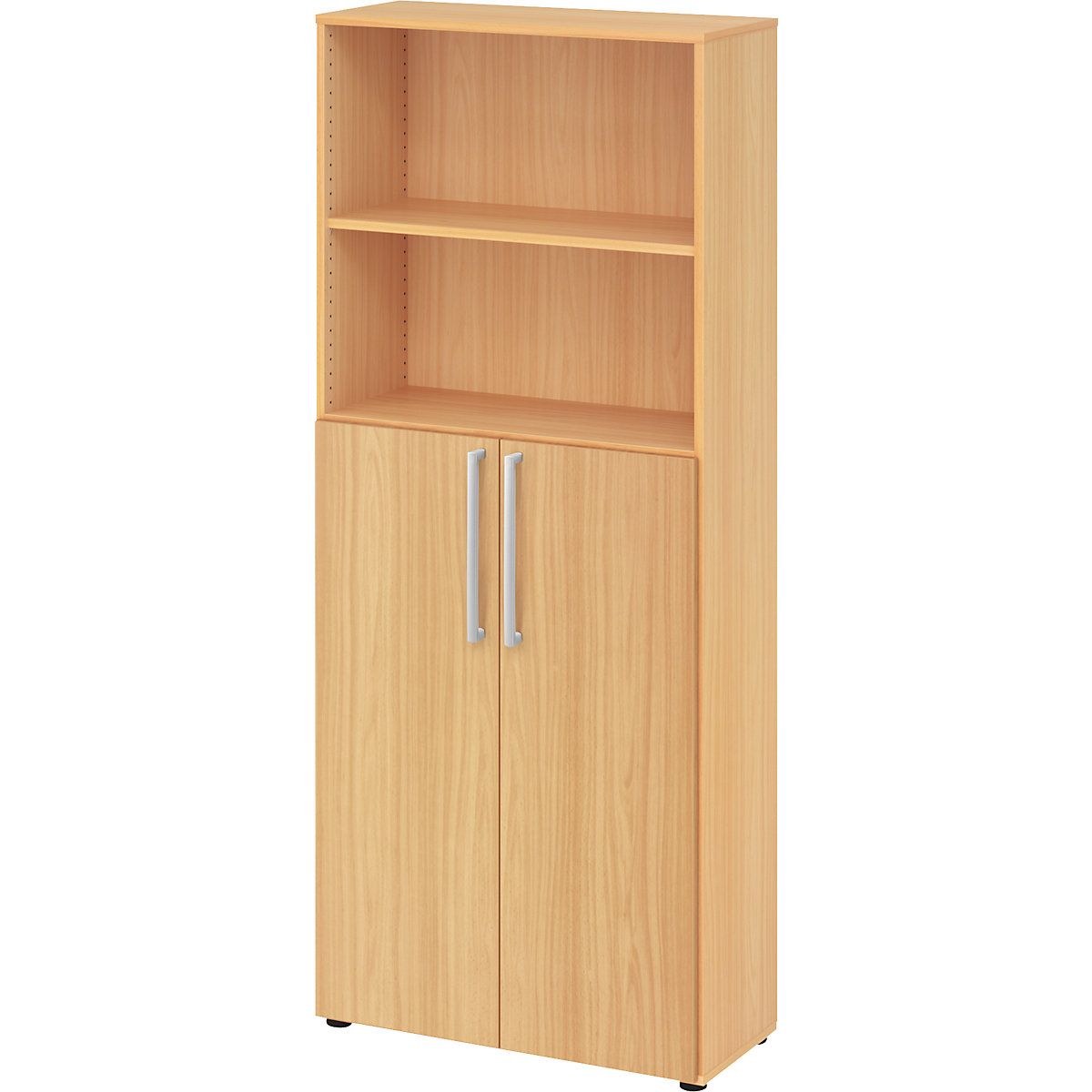 Shelf unit NICOLA – eurokraft pro, 4 shelves, 2 open compartments, beech finish-8