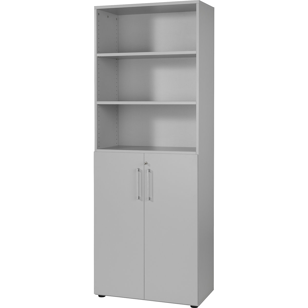 Office cupboard/shelf unit RENATUS – eurokraft pro, 5 shelves, 6 file heights (3 of which are open), light grey-10