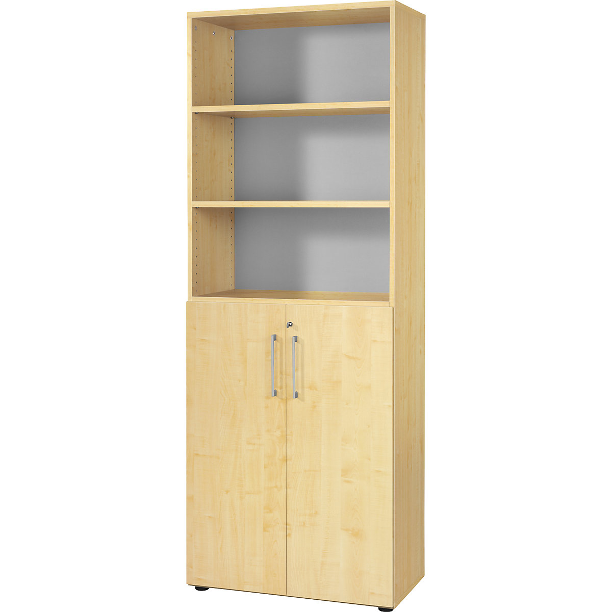 Office cupboard/shelf unit RENATUS – eurokraft pro, 5 shelves, 6 file heights (3 of which are open), maple finish-9