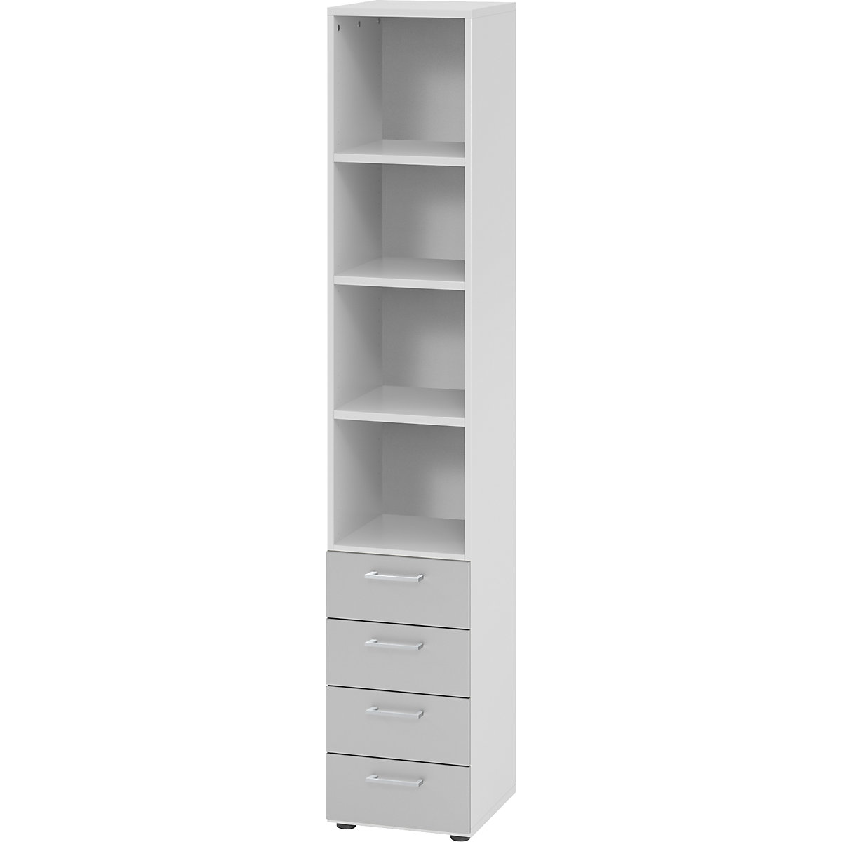 Shelf unit RENATUS – eurokraft pro, 3 shelves / 4 drawers, silver coloured, light grey-11