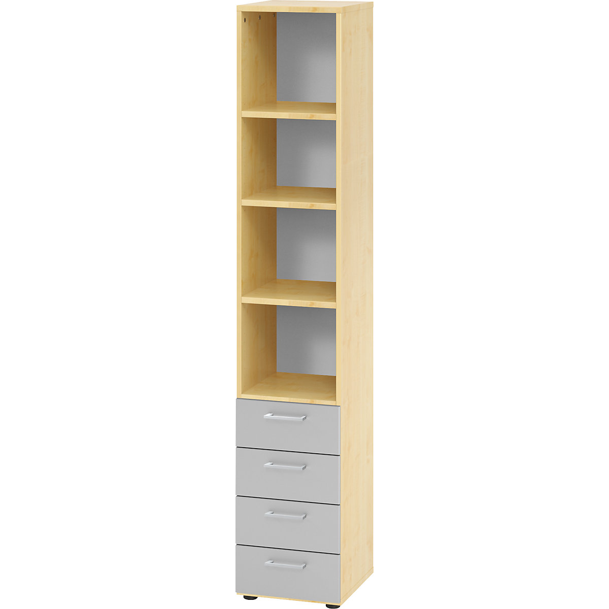Shelf unit RENATUS – eurokraft pro, 3 shelves / 4 drawers, silver coloured, maple finish-10