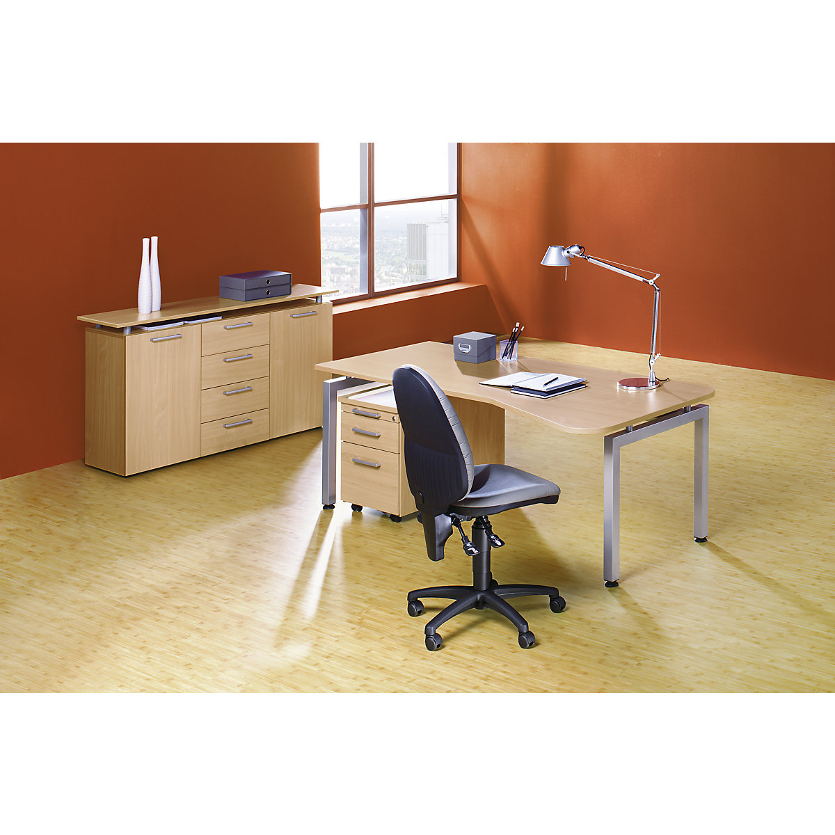 Business Office Pro Computer Desk with 3-Drawer Mobile Pedestal