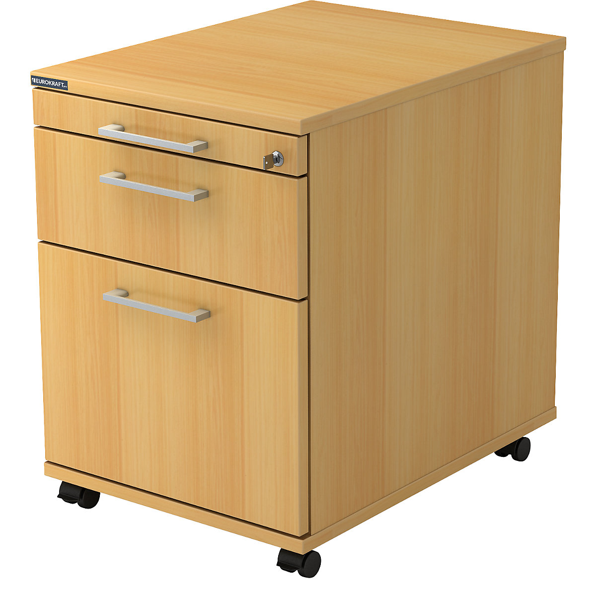 Mobile pedestal – eurokraft pro, 1 utensil drawer, 1 drawer, 1 file suspension drawer, depth 580 mm, beech finish-14
