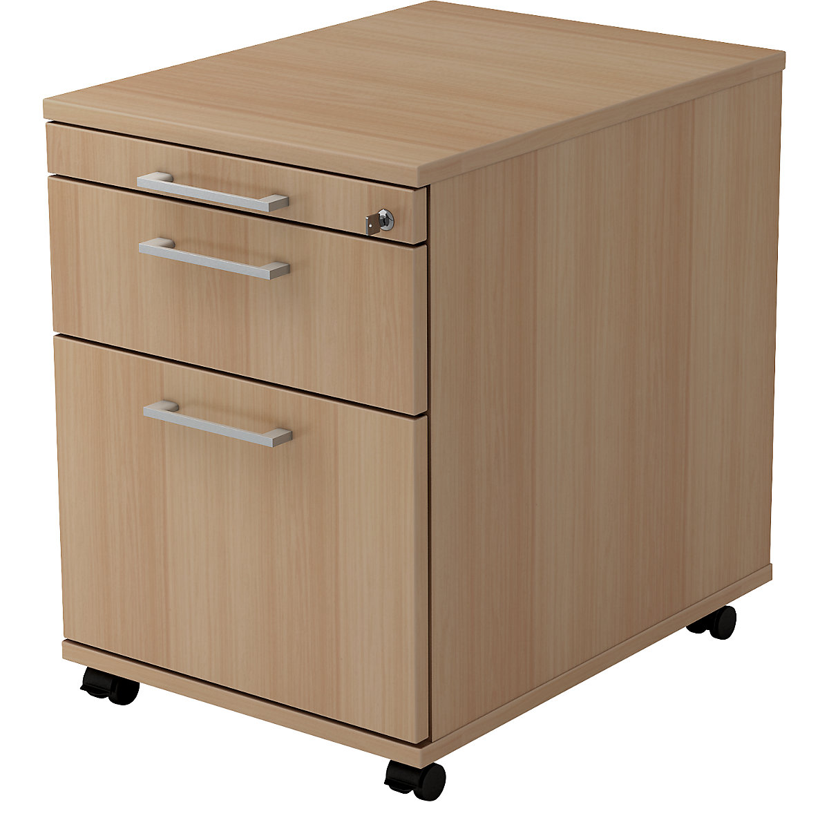 Mobile pedestal – eurokraft pro, 1 utensil drawer, 1 drawer, 1 file suspension drawer, depth 580 mm, walnut finish-15