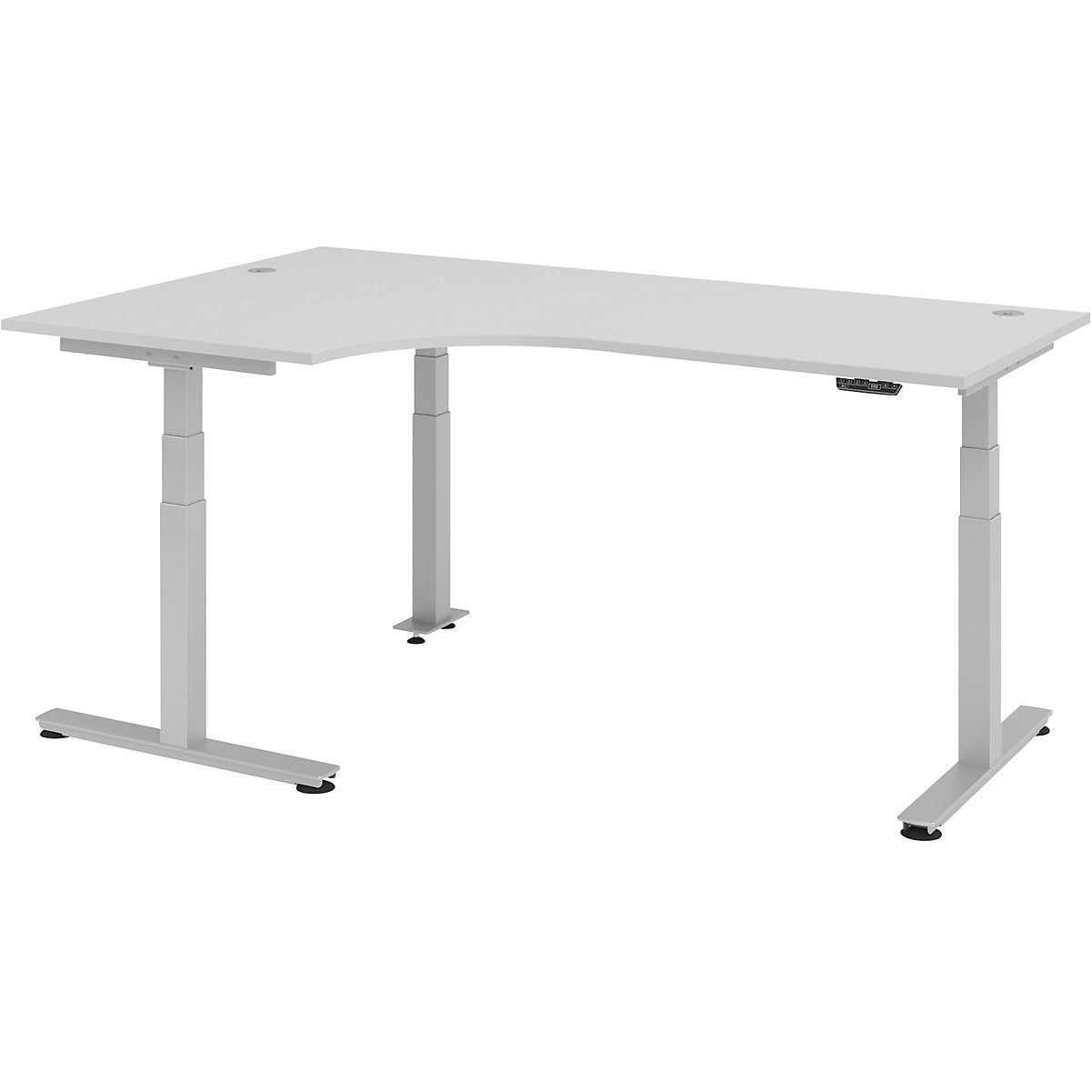 Corner desk, electric height adjustment UPLINER-2.0, left, WxD 2000 x 1200 mm, light grey-9