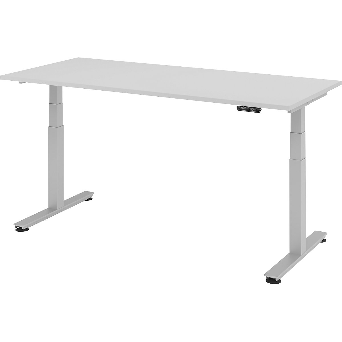 Desk, electric height adjustment UPLINER-2.0, T-foot frame, width 1200 mm, light grey-9