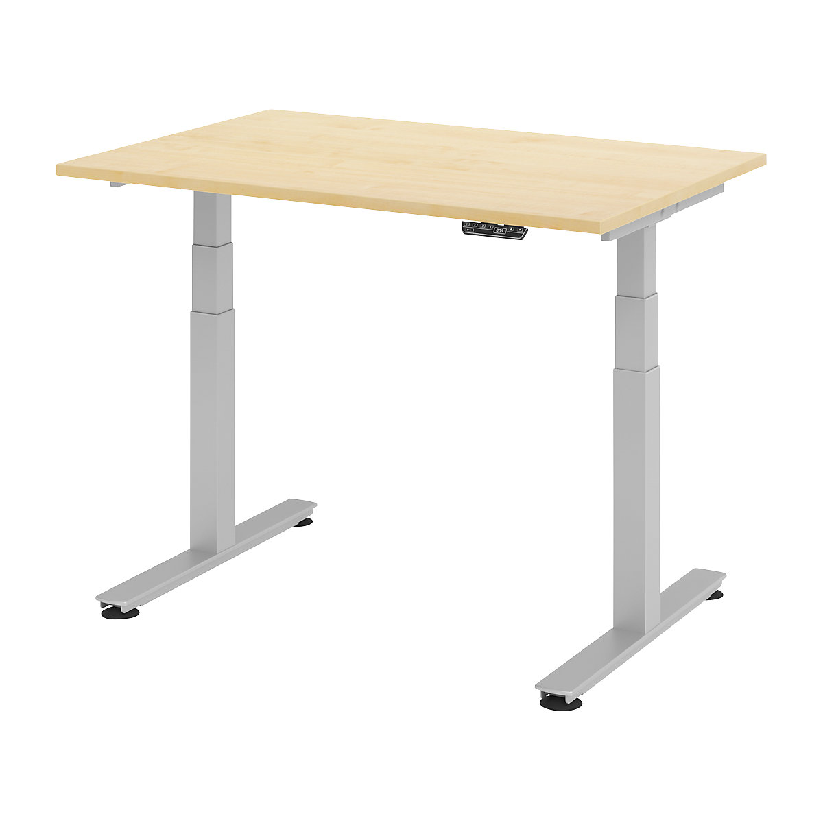 Desk, electric height adjustment UPLINER-2.0, T-foot frame, width 1200 mm, maple finish-17