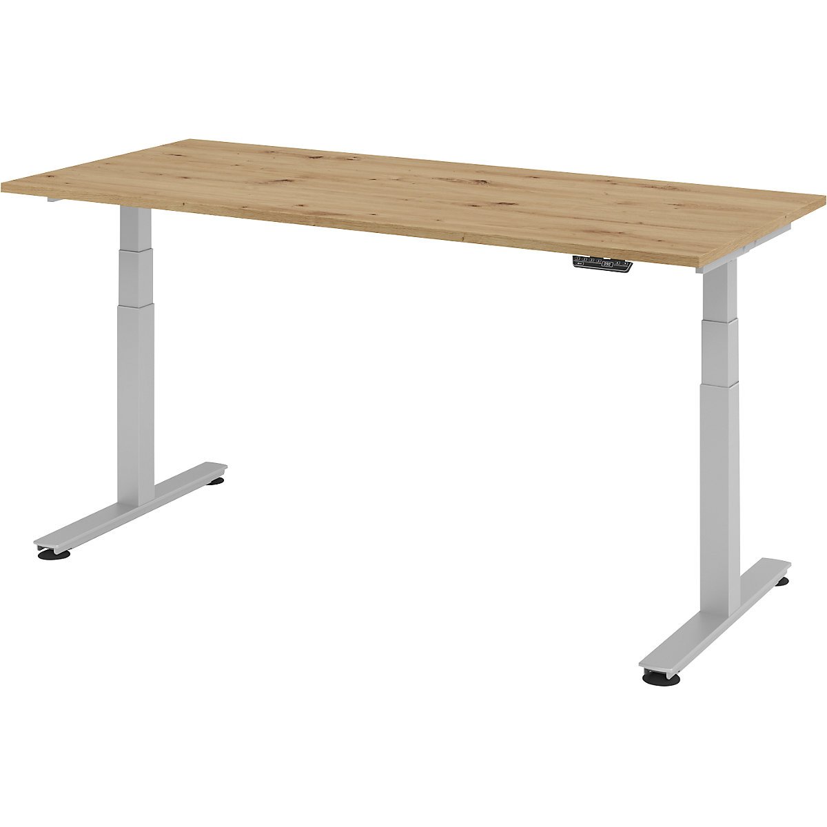 Desk, electric height adjustment UPLINER-2.0, T-foot frame, width 1200 mm, walnut finish-16