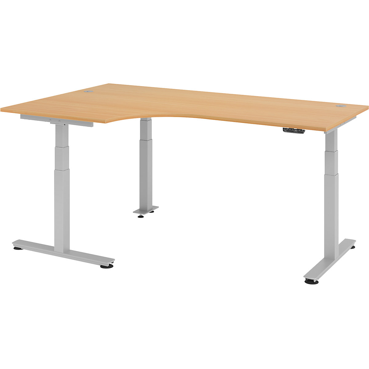 Sitting/standing desk, electric height adjustment UPLINER-2.0, L-shaped, width 2000 mm, beech finish-11