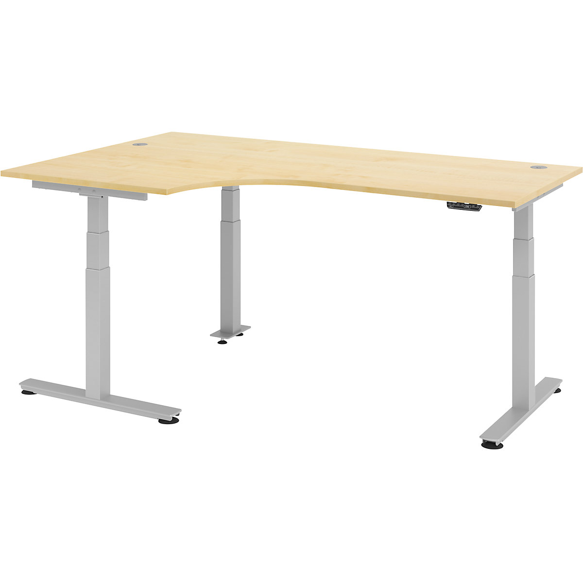 Sitting/standing desk, electric height adjustment UPLINER-2.0, L-shaped, width 2000 mm, maple finish-10