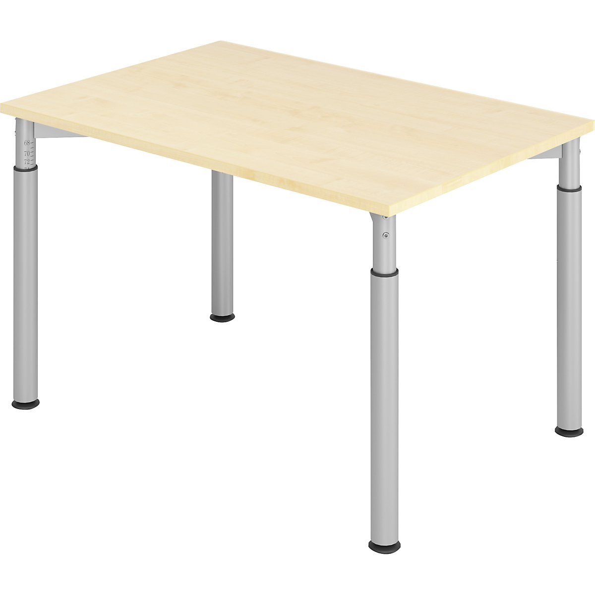 Desk with 4-legged frame VERA-ZWO, height adjustable, WxD 1200 x 800 mm, maple finish top, aluminium silver frame-6