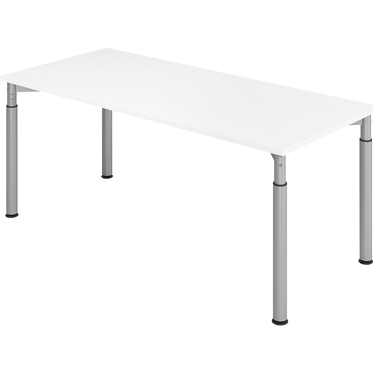 Desk with 4-legged frame VERA-ZWO, height adjustable, WxD 1800 x 800 mm, white top, aluminium silver frame-8