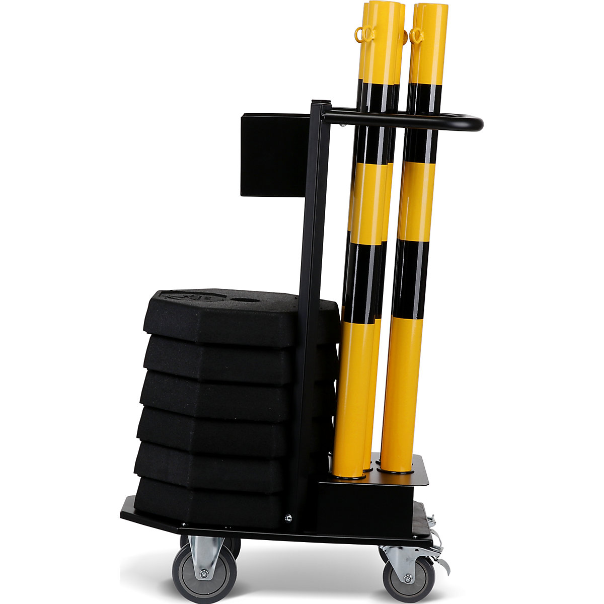 Komplet stalaka s lancem i transportnim kolicima, 6 karika, u žutoj / crnoj boji