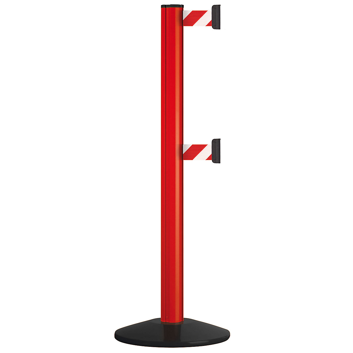 Aluminijski stup s trakom, izvlačenje trake 3700 mm, stup u crvenoj boji, 2 trake-4