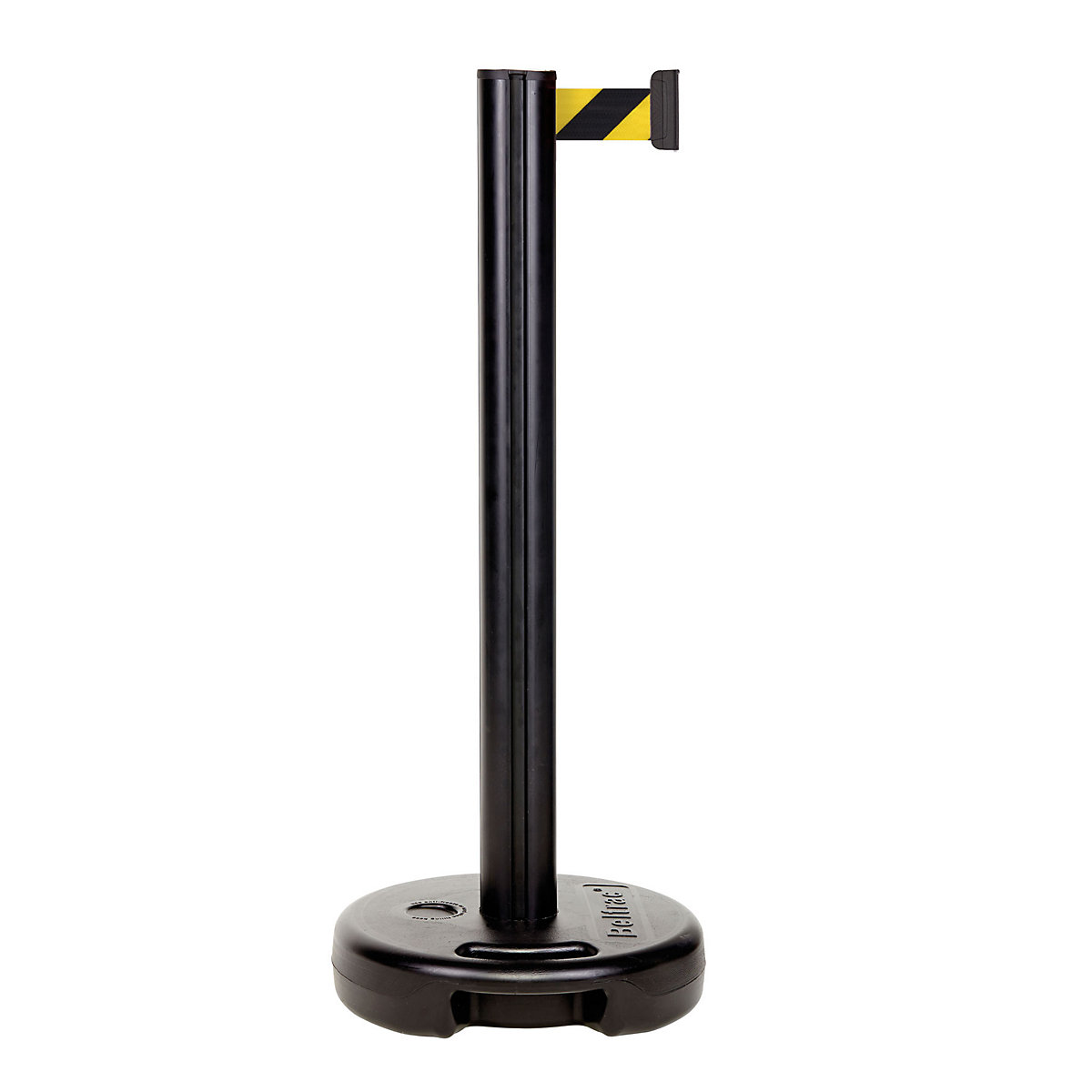 Plastični stup s trakom, maks. izvlačenje trake 3700 mm, stup u crnoj boji, traka u žutoj / crnoj boji-5