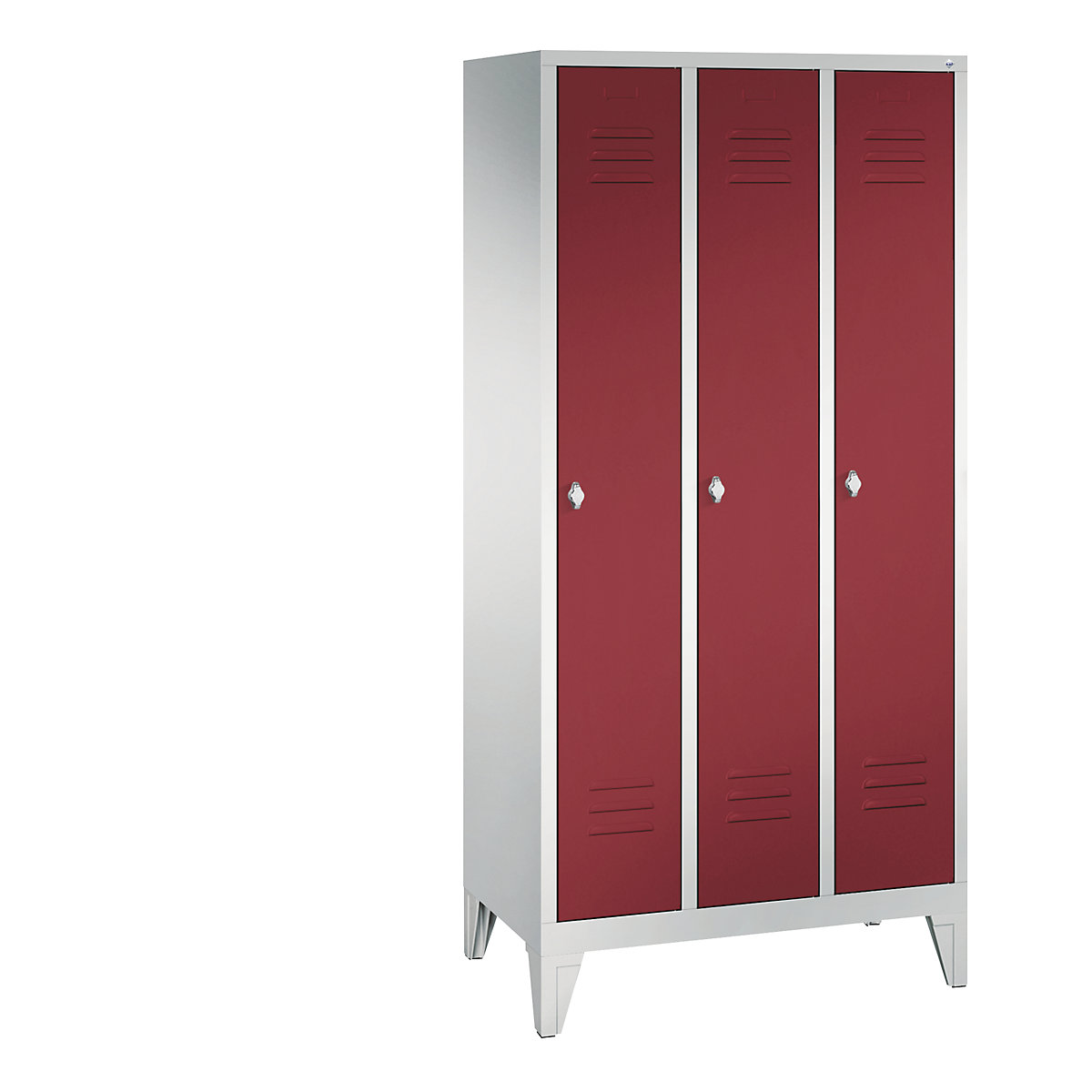 CLASSIC garderobna omara z nogami – C+P, 3 predelki, širina 300 mm/predelek, svetlo sive / rubinasto rdeče barve-13