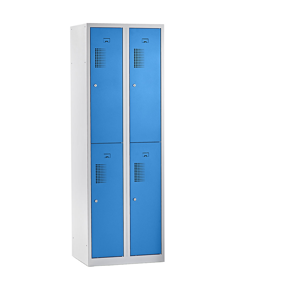 Garderobna omara AMSTERDAM – eurokraft basic, predelki s polovično višino, širina 600 mm, 4 predelki, svetlo sive / svetlo modre barve-10