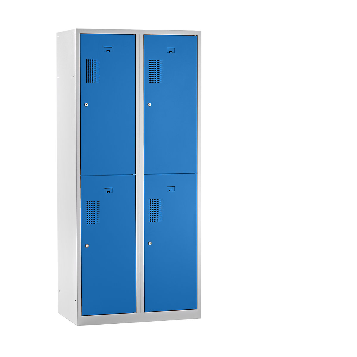 Garderobna omara AMSTERDAM – eurokraft basic, predelki s polovično višino, širina 800 mm, 4 predelki, svetlo sive / svetlo modre barve-18
