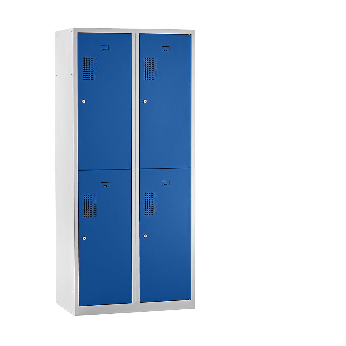 Garderobna omara AMSTERDAM – eurokraft basic, predelki s polovično višino, širina 800 mm, 4 predelki, svetlo sive / encijan modre barve-5