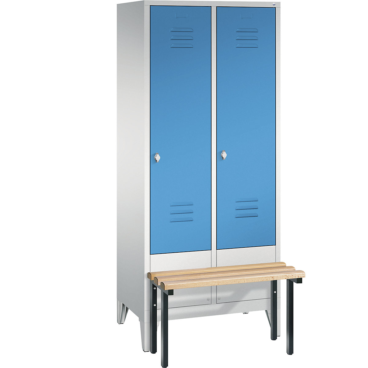 Garderobna omara CLASSIC s klopjo – C+P, 2 predelka, širina 400 mm/predelek, svetlo sive / svetlo modre barve-10