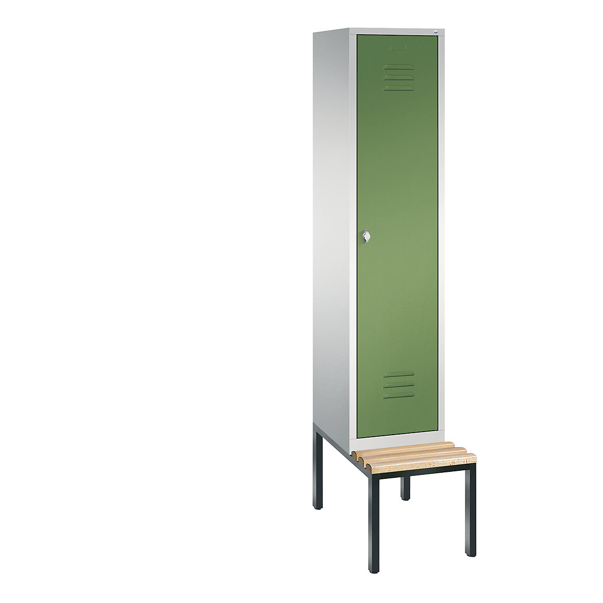 Garderobna omara CLASSIC s klopjo – C+P, 1 predelek, širina 400 mm/predelek, svetlo sive / reseda zelene barve-7
