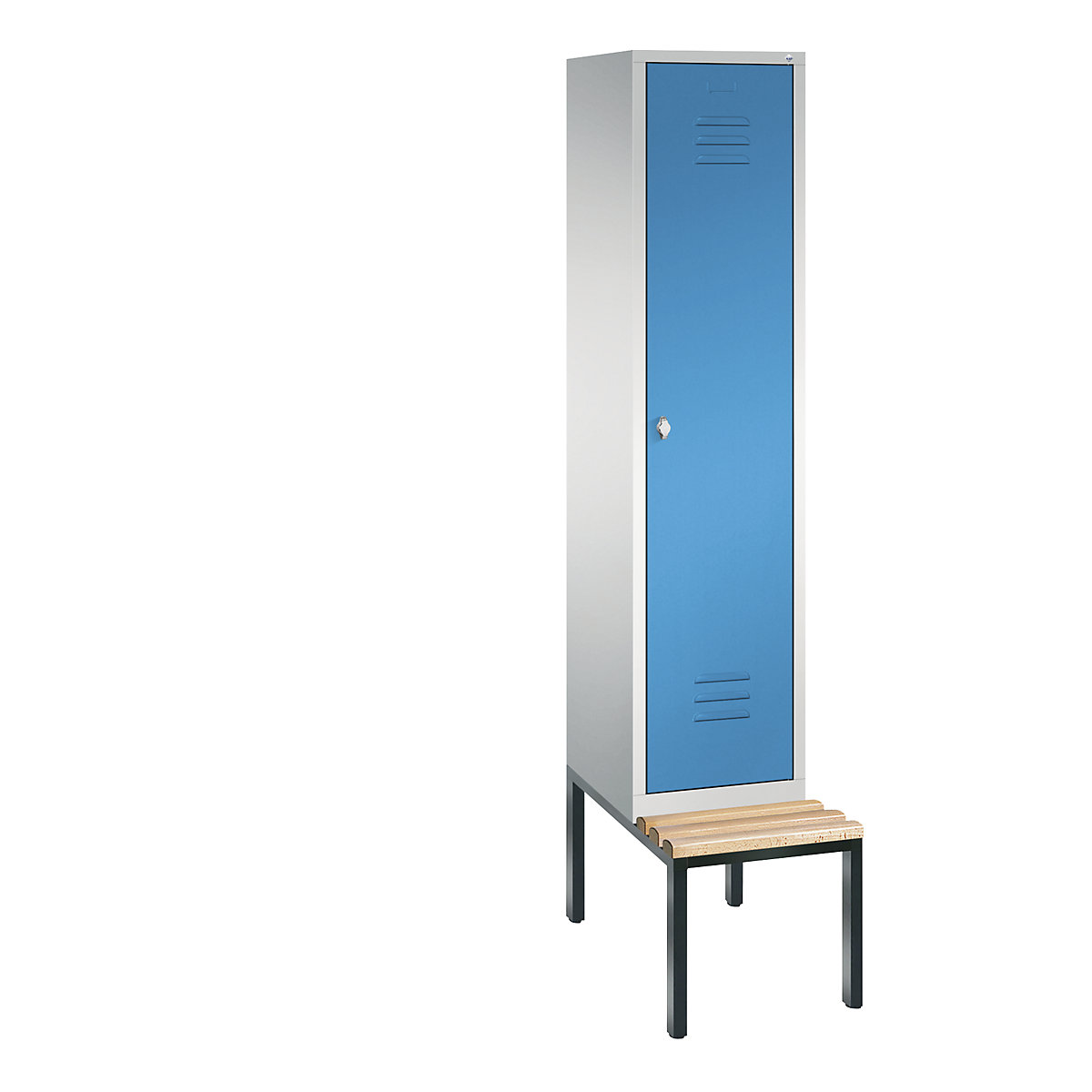Garderobna omara CLASSIC s klopjo – C+P, 1 predelek, širina 400 mm/predelek, svetlo sive / svetlo modre barve-3