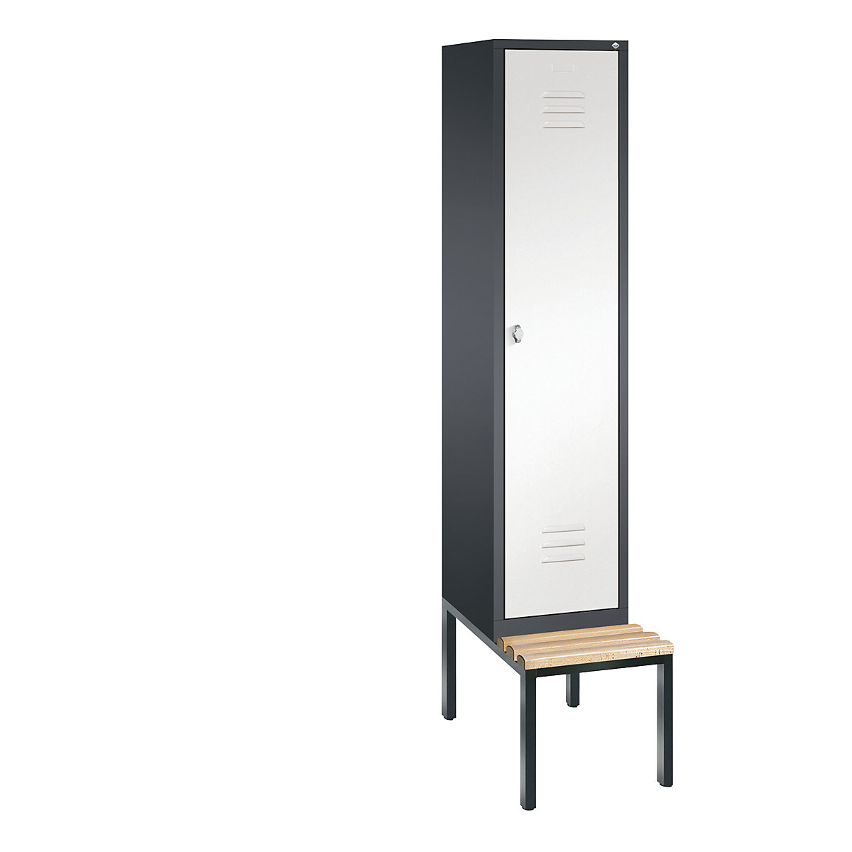Garderobna omara CLASSIC s klopjo – C+P, 1 predelek, širina 400 mm/predelek, črno sive / prometno bele barve-9