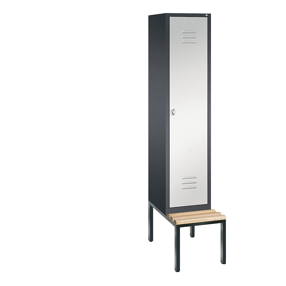 Garderobna omara CLASSIC s klopjo – C+P, 1 predelek, širina 400 mm/predelek, črno sive / svetlo sive barve-4